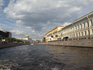 Boat ride through the canals in St. Petersburg. We were told Peter the Great built them in Venice' class=